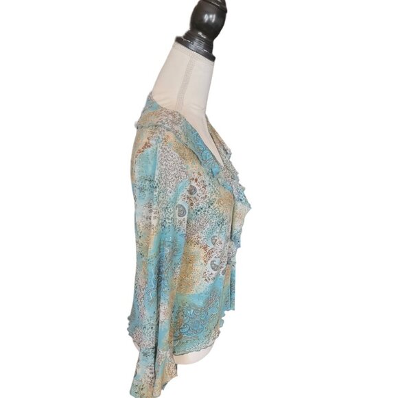 New York Design Company Teal Ruffled Long Sleeve Sheer Blouse in Size Large - Picture 3 of 4